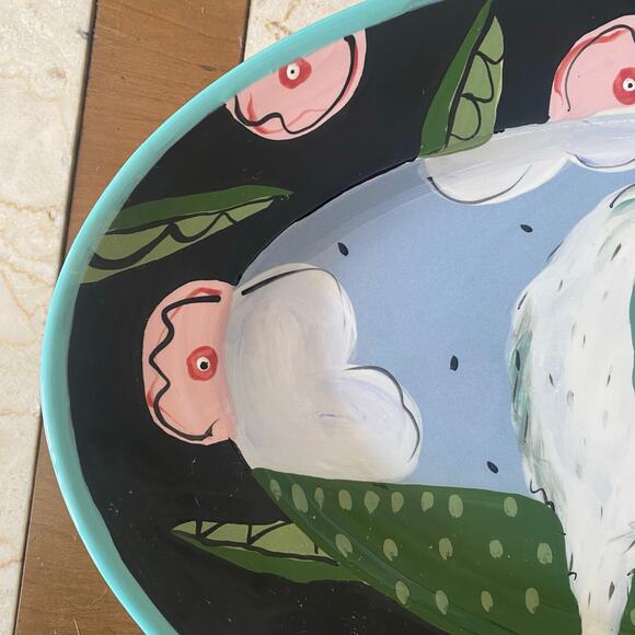 RARE Droll Designs Ceramic Large Oval Serving Platter White Fluffy Dog Whimsical - Picture 4 of 7